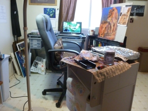 My studio is changing a lot. I move the furniture around at least a few times a year for freshness. 