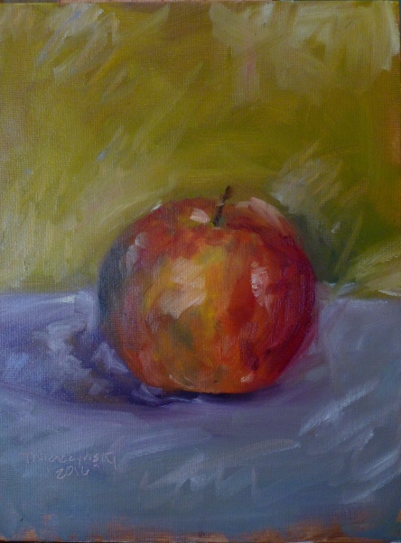 Number 5; Red Apple; 9x12; oil on gesso board; 240; fuji red apple still life oil painting